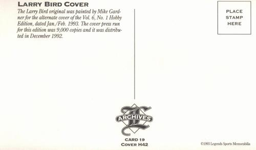 1992-93 Legends Sports Memorabilia Archives Postcards #19 Larry Bird Back