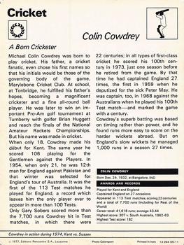 1977-80 Sportscaster Series 5 (UK) #05-11 Colin Cowdrey Back