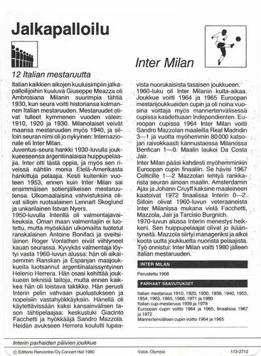 1980 Sportscaster Series 113 Finnish #113-2712 Inter Milan Back