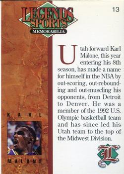 1993 Legends Sports Memorabilia - Bronze #13 Karl Malone Back