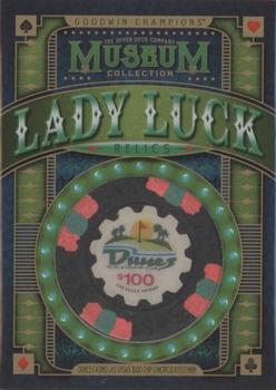 2021 Upper Deck Goodwin Champions - Museum Collection Lady Luck Casino Chip Relics #MCL-16 Dunes Casino Las Vegas $100 Chip (uncirculated) 1989 Front