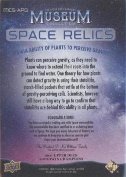 2021 Upper Deck Goodwin Champions - Museum Collection Space Relics #MCS-APG STS-61-A Ability of Plants to Perceive Gravity Back