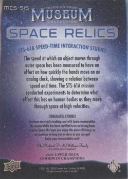 2021 Upper Deck Goodwin Champions - Museum Collection Space Relics #MCS-SIS STS-61-A Speed-Time Interaction Studies Back