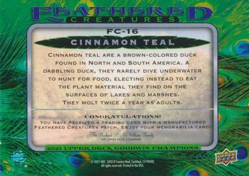 2021 Upper Deck Goodwin Champions - Feathered Creatures Manufactured Patches #FC-16 Cinnamon Teal Back