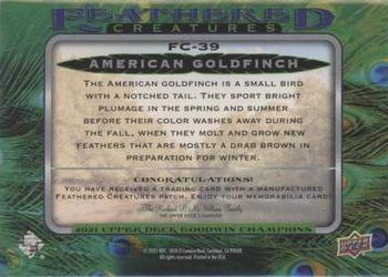 2021 Upper Deck Goodwin Champions - Feathered Creatures Manufactured Patches #FC-39 American Goldfinch Back