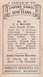 1932 Hoadley's Empire Games And Test Teams #49 Stan McCabe Back