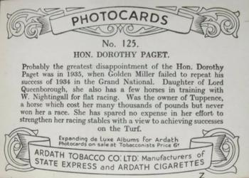 1938 Ardath Tobacco Company Photocards Group Z #125 Dorothy Paget Back