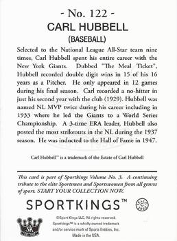 2022 Sportkings Volume 3 #122 Carl Hubbell Back