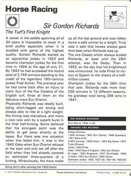 1977-80 Sportscaster Series 1 (UK) #01-21 Sir Gordon Richards Back