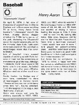 1977-80 Sportscaster Series 4 (UK) #04-11 Henry Aaron Back