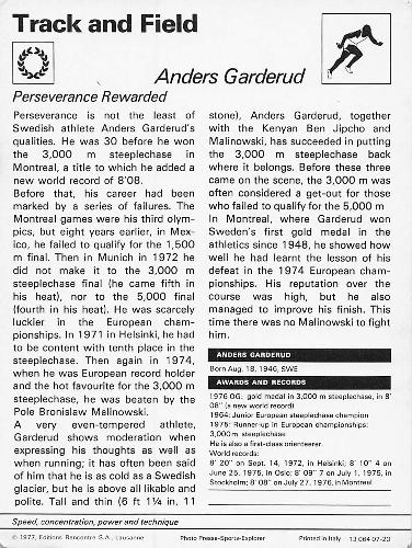 1977-80 Sportscaster Series 7 (UK) #07-23 Anders Garderud Back
