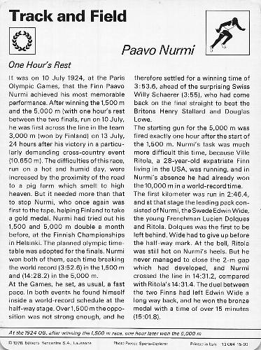 1977-80 Sportscaster Series 15 (UK) #15-03 Paavo Nurmi Back