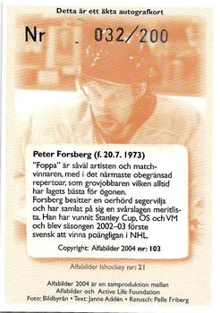 1997 Alfabilder Autographs #103 Peter Forsberg Back