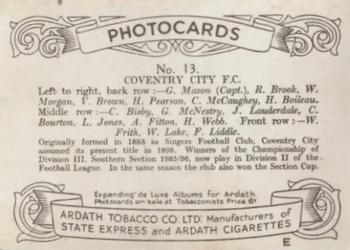 1936 Ardath Photocards Series E: Midlands Football Teams #13 Coventry City F.C. Back