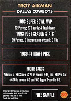 1992-94 Pocket Pages Cards - Free Samples #39 Troy Aikman Back