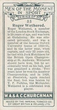 1928 Churchman's Men of the Moment In Sport #33 Roger Wethered Back