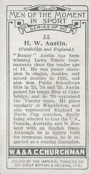 1928 Churchman's Men of the Moment In Sport #35 Bunny Austin Back
