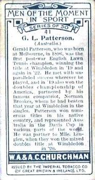 1928 Churchman's Men of the Moment In Sport #41 Gerald Patterson Back