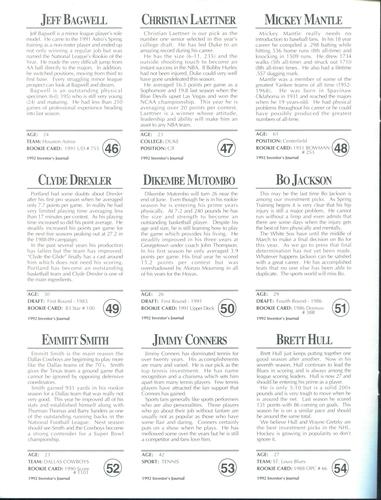 1992 Investor's Journal - Panels #46-54 Jeff Bagwell / Christian Laettner / Mickey Mantle / Clyde Drexler / Dikembe Mutombo / Bo Jackson / Emmitt Smith / Jimmy Connors / Brett Hull Back
