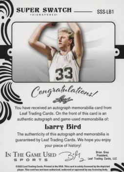 2022 Leaf In The Game Used Sports - Super Swatch Signatures Red #SSS-LB1 Larry Bird Back