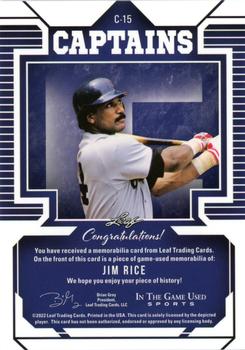 2022 Leaf In The Game Used Sports - Captains Relics Platinum Blue #C-15 Jim Rice Back