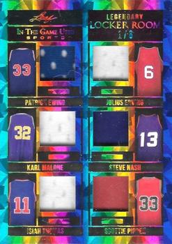 2022 Leaf In The Game Used Sports - Legendary Locker Room Purple #LR-02 Patrick Ewing / Julius Erving / Karl Malone / Steve Nash / Isiah Thomas / Scottie Pippen Front