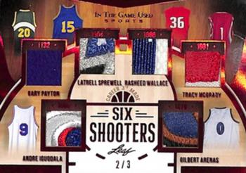 2022 Leaf In The Game Used Sports - Six Shooters Red #SS-07 Gary Payton / Latrell Sprewell / Rasheed Wallace / Tracy McGrady / Andre Iguodala / Gilbert Arenas Front