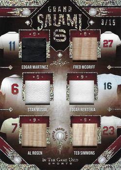 2022 Leaf In The Game Used Sports - The Grand Salami Six Pattern Silver #GS-07 Edgar Martinez / Fred McGriff / Stan Musial / Edgar Renteria / Al Rosen / Ted Simmons Front