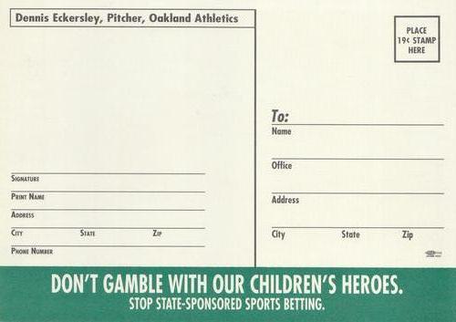 1992 Coalition Against Sports Betting Postcards #NNO Dennis Eckersley Back