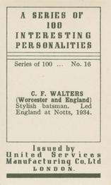 1935 United Services Interesting Personalities #16 C.F. Walters Back