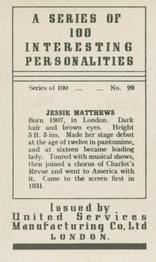 1935 United Services Interesting Personalities #99 Jessie Matthews Back