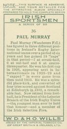1936 Wills’s Irish Sportsmen #36 Paul Murray Back