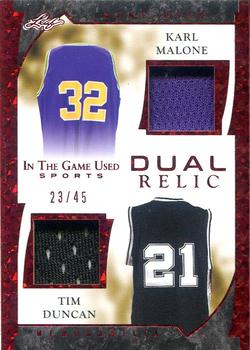 2022 Leaf In The Game Used Sports - Game Used Dual Memorabilia Red Pattern #GDM-10 Karl Malone / Tim Duncan Front