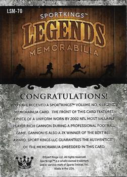 2023 Sportkings Volume 4 - Legends Game Worn #LSM-70 Rich Gannon Back