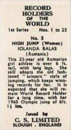 1956 Cadet Sweets Record Holders of the World 1st Series #5 High Jump (Women) Back