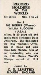 1956 Cadet Sweets Record Holders of the World 1st Series #8 100 Metres (Women) Back