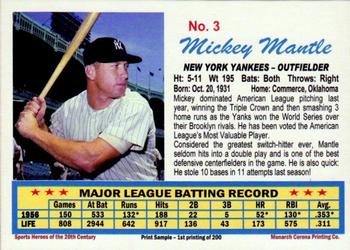 2010 Monarch Corona Sports Heroes of the 20th Century #3 Mickey Mantle Front