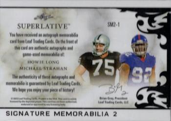 2023 Leaf Superlative Sports - Signature Memorabilia 2 Silver Spectrum Holofoil #SM2-1 Howie Long / Michael Strahan Back