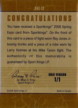 2008 Sportkings Series B - Spring Expo Memorabilia Gold #SKE-12 Roy Jones Jr. / Larry Holmes Back