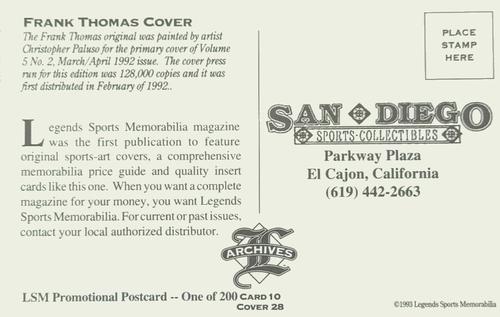 1992-93 Legends Sports Memorabilia Archives Postcards - San Diego Sports Collectibles (El Cajon, CA) #10 Frank Thomas Back