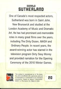 2011 In The Game Canadiana #20 Donald Sutherland Back