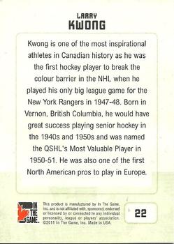 2011 In The Game Canadiana #22 Larry Kwong Back