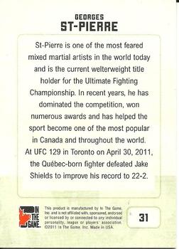 2011 In The Game Canadiana #31 Georges St-Pierre Back