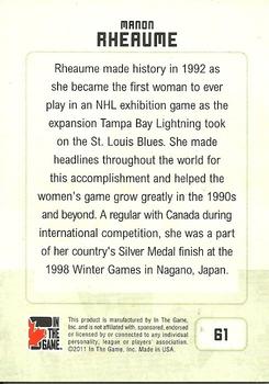 2011 In The Game Canadiana #61 Manon Rheaume Back