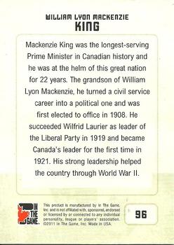 2011 In The Game Canadiana #96 William Lyon Mackenzie King Back