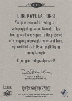 2011 Upper Deck Goodwin Champions - Autographs #A-CG Cammi Granato Back