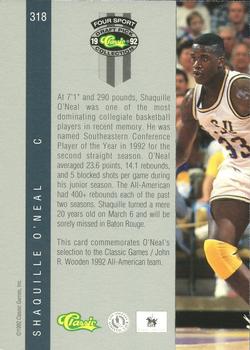 1992 Classic Four Sport - Gold #318 Shaquille O'Neal Back