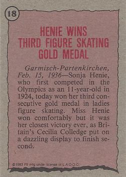 1983 Topps Greatest Olympians #18 Sonja Henie Back