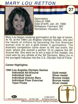 1991 Impel U.S. Olympic Hall of Fame #27 Mary Lou Retton Back