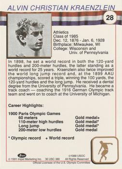 1991 Impel U.S. Olympic Hall of Fame #28 Alvin Kraenzlein Back